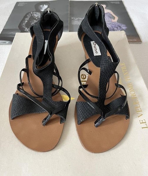 Women Dune Heels Black Leather 39 #3OC5