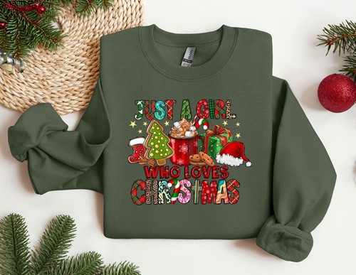 Just A Girl Who Loves Christmas Sweatshirt, Santa Claus Crewneck, Christmas Gift - Picture 7 of 10