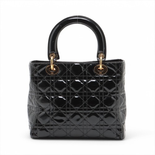 Dior Lady Dior Cannage Patent Leather Black Top Handle Bag **EBAY LIVE