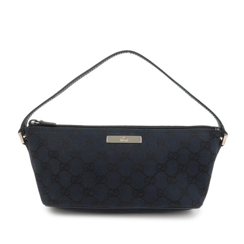GUCCI GG Canvas Leather Accessory Pouch Hand Bag Black 039.1103 Auth Used