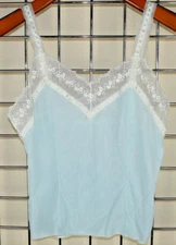 Vintage Camisole Carol Brent Size S/M 50s Pale Blue White Rose Lace Ribbon Strap