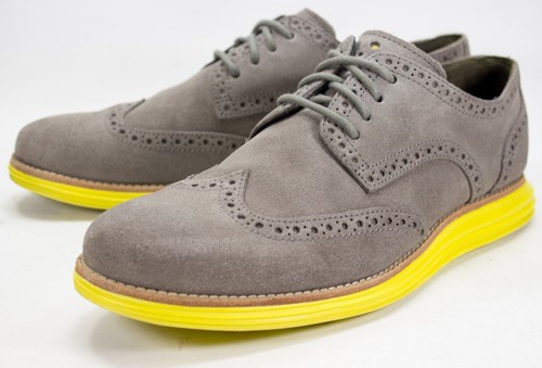 Cole Haan Lunargrand C10226 Mens US 8.5 M Wingtip Suede Oxford Shoes Gray Yellow - Picture 2 of 12