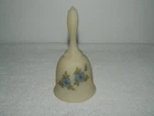 Fenton Art Glass Satin Custard Handpainted Blue Flowers Bell