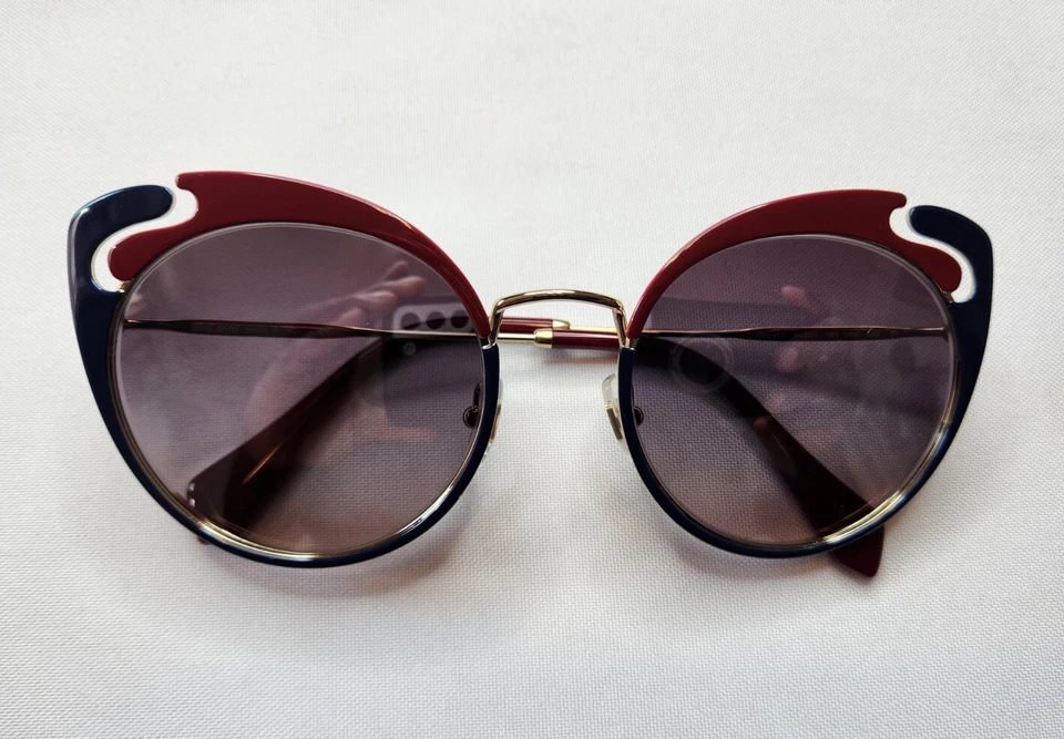 GAFAS DE SOL MIU MU 57TS HB5-GR0 AZUL GRANATE DORADO OJO DE GATO con LENTE ESPEJO ITALIA Foto 3 de 4