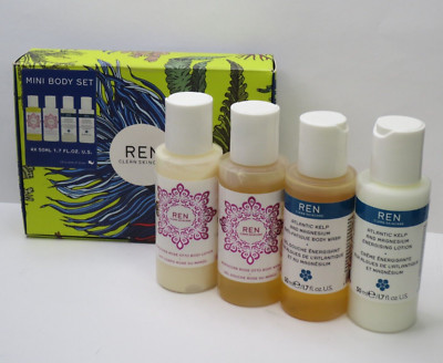 REN BODY WASHES & BODY LOTIONS MINI BODY SET 4 x 1.7 OZ BOXED