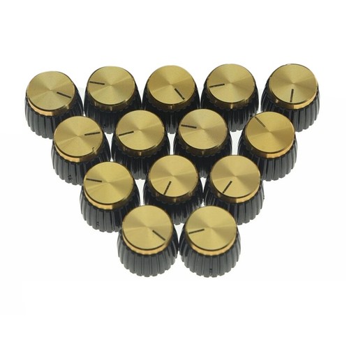 15Pcs Guitar Amplifier Push on Fit Knobs Black with Gold Aluminum Top Fits 6P5 - Picture 5 of 9