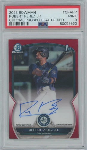 2023 Bowman Chrome ROBERT PEREZ JR Red 1st Auto #'d 5 PSA 9 BL1