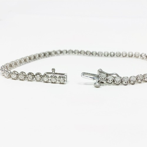 Diamond Tennis Bracelet Natural Round Cut 10k White Gold 1.56 CTW 7" - Picture 4 of 7