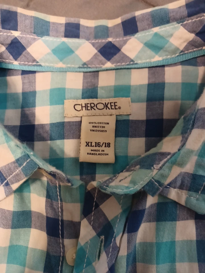Lot Of 2 Boys Shirt Check N Plaid Button Up Blue Green XL 100% Cotton Full Sleev - Image 4 of 4