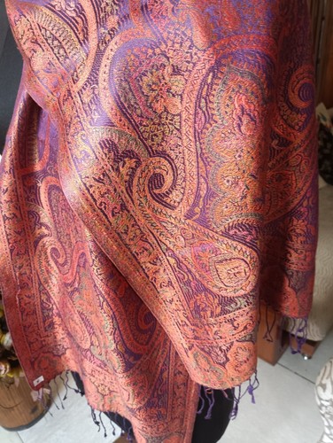 100% SEDA PASHMINA JAMAWAR PAISLEY JAMAVAR BUFANDA DISEÑADOR Iridiscente Echarpe - Imagen 6 de 7