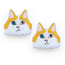 2pcs Brooch Backpack Tote Bag Pin Embroidery Cartoon Lifelike Odd-eyed Cute Cat
