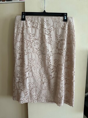 Adrianna Papell Beige Nude Lace Pencil Skirt Stretch Lined Knee