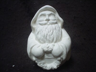 D121-Ceramic Bisque Ornament: Round Santa with Wreath 3D-Ready to Paint.