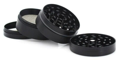 Metall-Kräutermühle/Grinder m. Sieb,  4-tlg. 50 mm schwarz - BLITZVERSAND aus DE