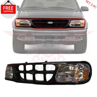 New Black Grille & Headlight Park Signal Light 5PCS Fits 1995-2001 Ford Explorer