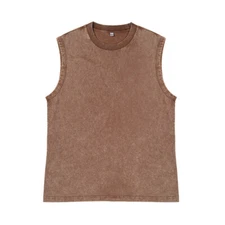 Men's Washed Cotton Vintage Top T-Shirt Loose Vest Distressed Sleeveless T-shirt