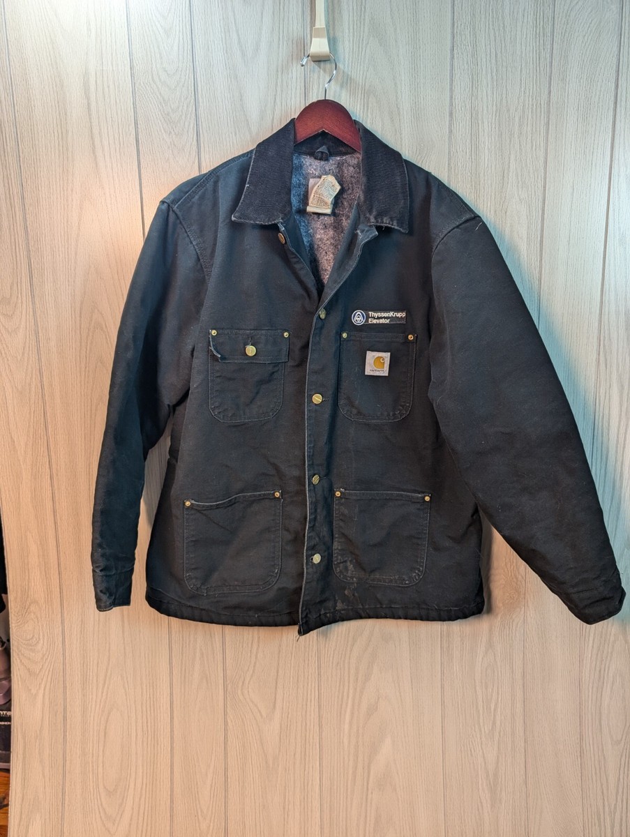 Vtg Carhartt C01 Blanket Lined Coat Jacket Mens 44 Black Union USA
