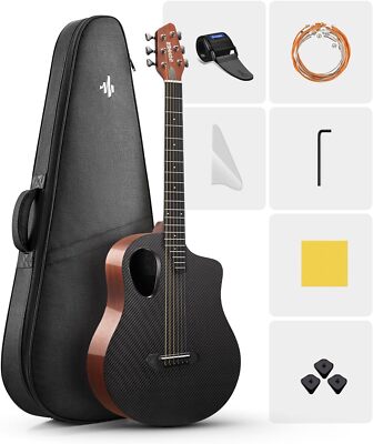 Donner RISING-G1 38'' Acoustic Guitar Carbon Fiber Gloss Brown + Bag & Accessory