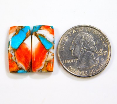 17 CT NATURAL OYSTER TURQUOISE PAIR RADIANT CABOCHON GEMSTONE 21x10x3 MM BU=0266