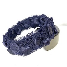 Vintage Dark Navy Blue Satin Bows Child  s Woven Crown Hat 6  1960  s