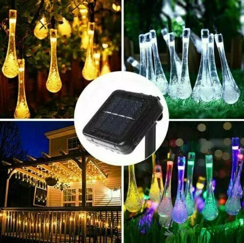 20/30/50 LED Solar Tear Drops Crystal Ball String Lights Outdoor Waterproof - Picture 2 of 24