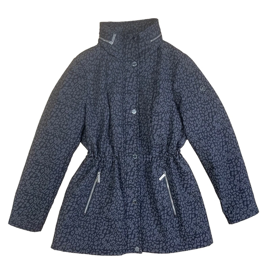 Chaqueta Abrigo Mujer Michael Kors Mediano Estampado Leopardo Negro Gris Invierno Anorak Foto 4 de 4