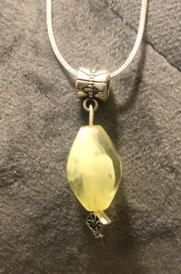 Handmade Yellow Acrylic Bead Pendant On Silver Snake Chain Necklace 