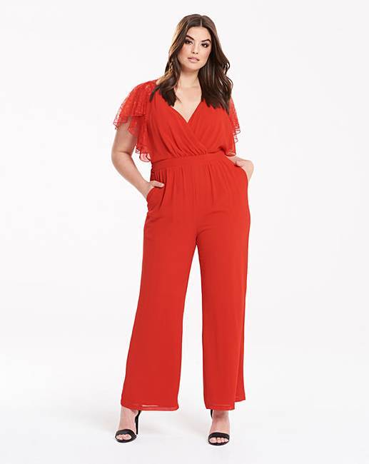 Little Mistress For Simply Be Red Lace Cape Jumpsuit Size 12 14 18