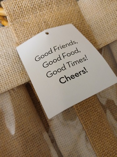 Burlap Gift Bag Double Wine Carrier Tote Bamboo Handle Clear Panels Bruce Julian - Picture 10 of 11