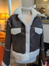 Na-kd X Rianne Meijer Gorgeous Faux Leather Brown Jacket Faux Shearling Sz 36