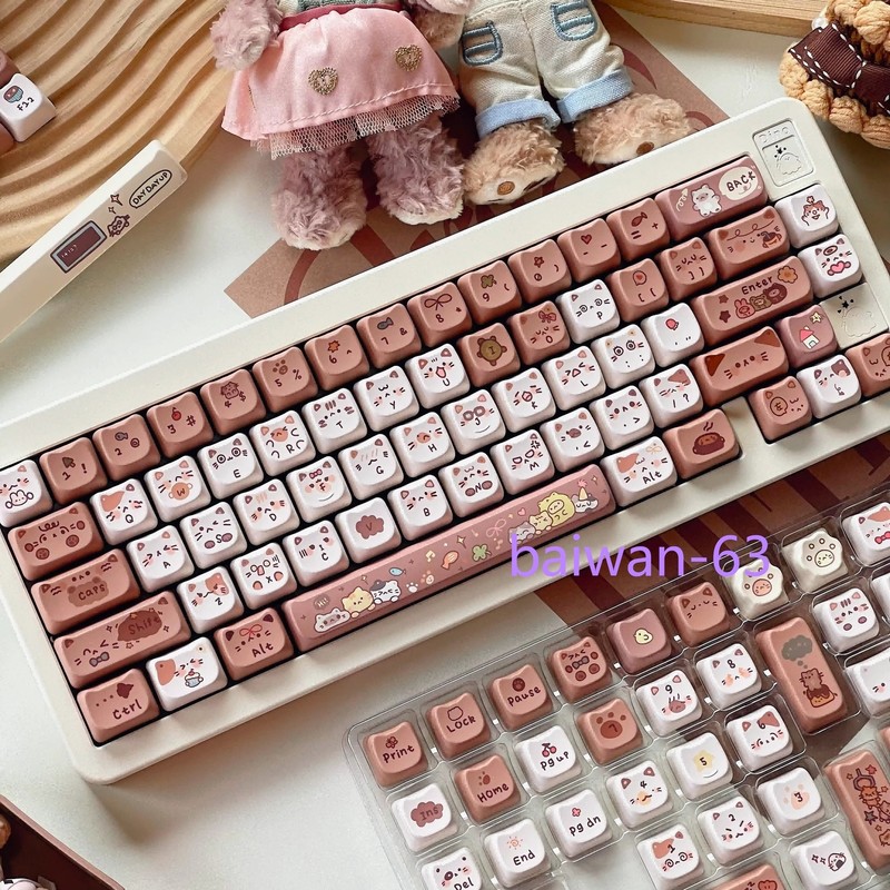 Maorbeng Cocoa Cat MAO Height Keycaps Cute 140 PCS Mechanical keyboard keycaps