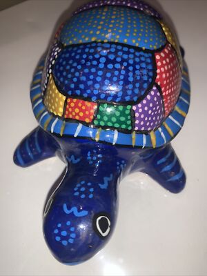 Hand Painted Blue Rainbow Colored Ceramic Turtle Large Size 7” | eBay