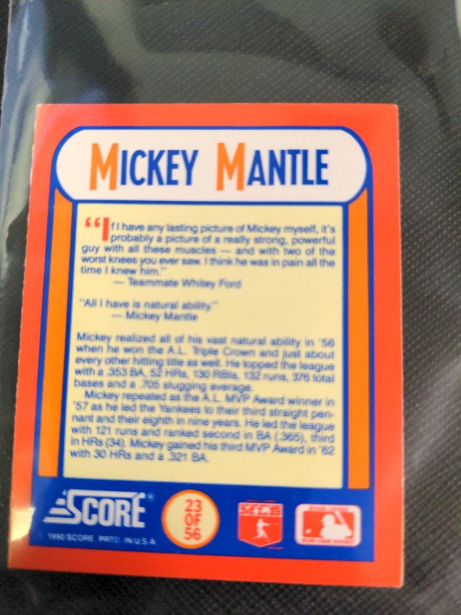 1990 Score Mickey Mantle The MVPs Baseball Card 23 of 56 Yankees