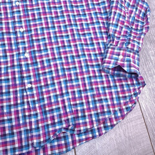 ETRO Milano Hemd Herren 44 XL blau lila kariert kariert Knopf Langarm Oberteil - Bild 4 von 7