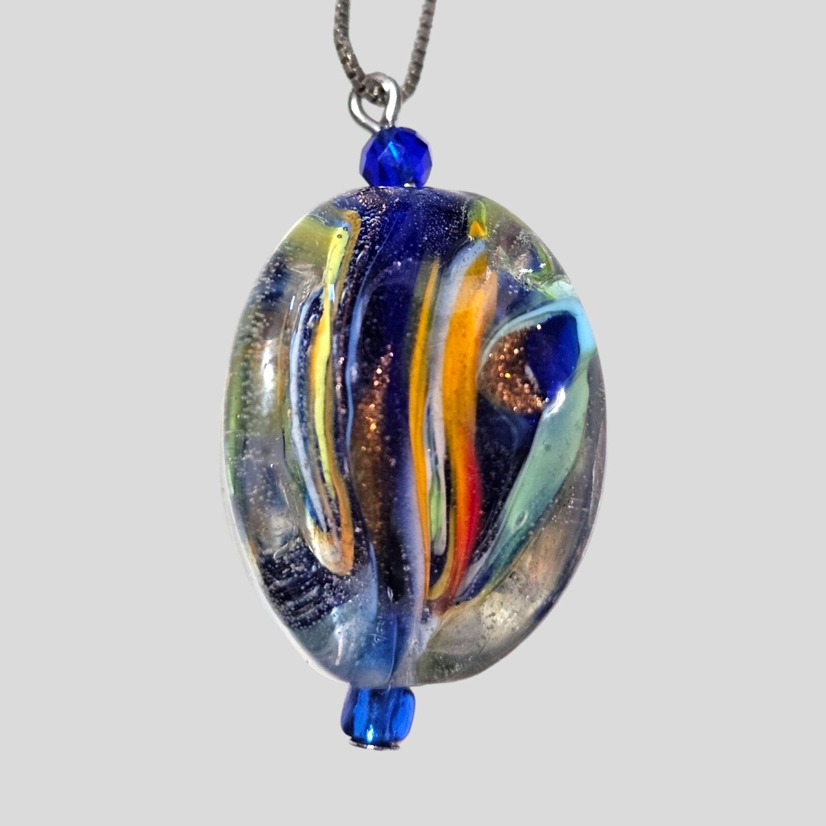 Venetian Glass Lampwork Bead Pendant On 20 Inch Sterling Silver 