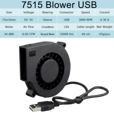 Welding Hood Fan 75mm X 15mm USB Cooling Blower Fan - 5V DC Brushless ...
