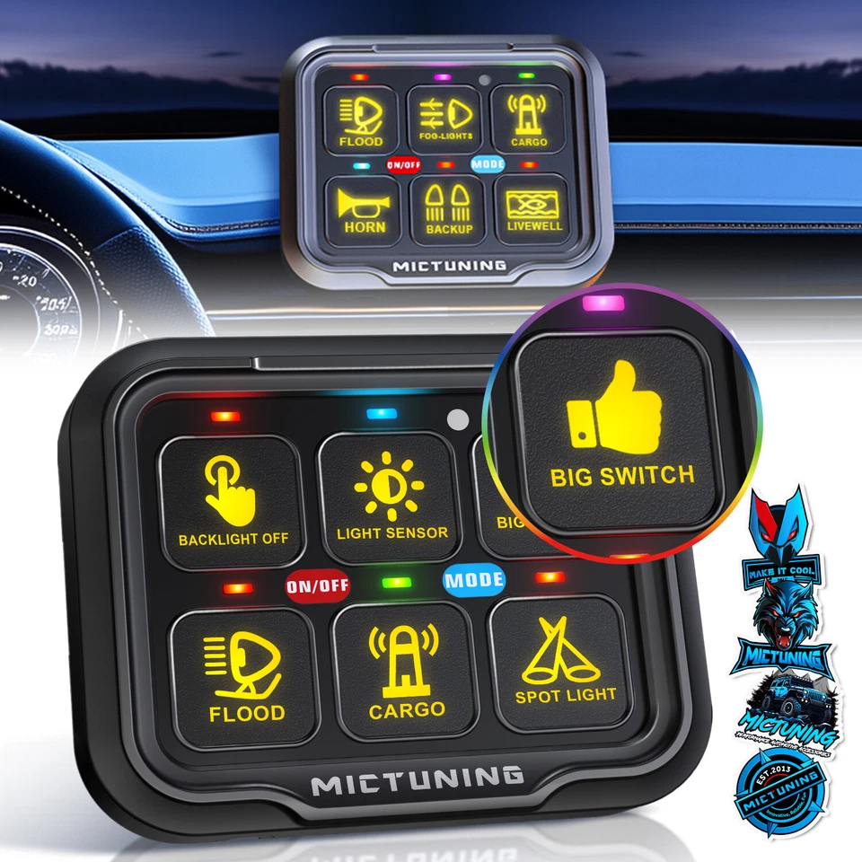 MICTUNING 6 velocidades Interruptor Panel P8 ON-OFF LED Circuito Control Relé Sistema Marino Foto 3 de 4