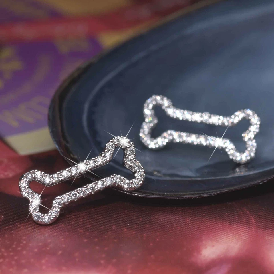 18k white gold made with SWAROVSKI crystal cute cartoon dog bone stud earrings - Image 2 of 4