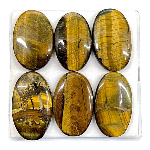 6 Pcs Natural Tiger Eye 40-44mm Oval Huge Cabochon Gemstones Wholesale Lot - Picture 4 of 17