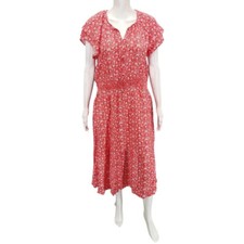 Destination 365 Printed Short Sleeves Midi Dress with Smocking Petite Medium Sz
