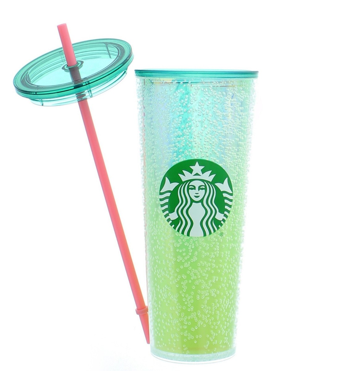 小物 STARBUCKS TOUCH The Drip Clear Green Starbucks Venti Tumbler 2022 Yellow and Green Ombre Bubbles