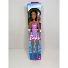 Barbie Beach Doll Brown Hair Swimsuit Purple Tropical Print Beach Pool
