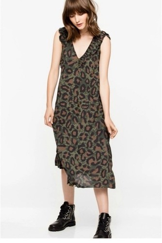 ZADIG & VOLTAIRE Rebelle Leo Print Ruffle Midi Dress Size S 8-10 AU - Picture 2 of 7