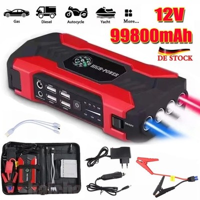 99800 mAh Auto KFZ Starthilfe Jump Starter 12V Ladegerät Booster Power Bank PKW
