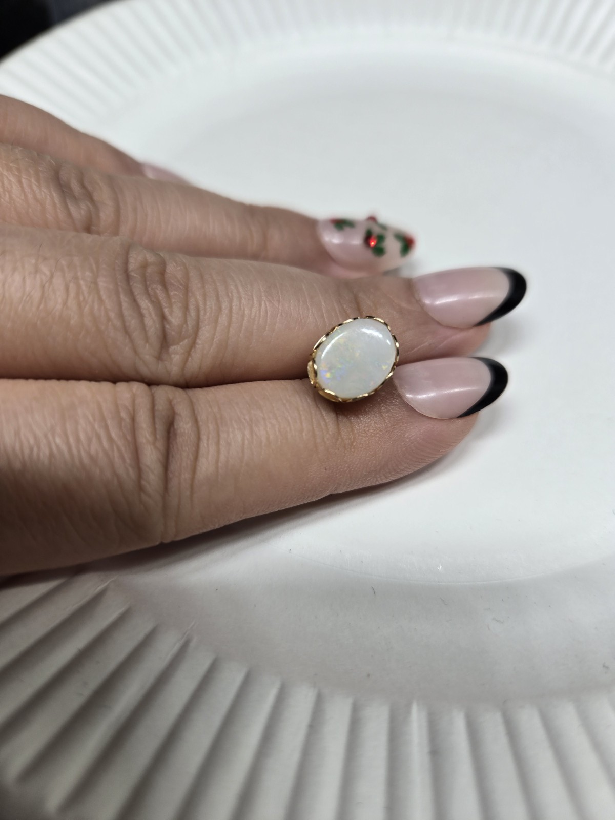 14k Solid Yellow Gold Single Stud Earring Opal Do… - image 12