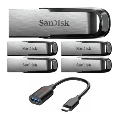 SanDisk 32GB Ultra Flair USB 3.0 Flash Drive 5 Pack with USB C Adapter