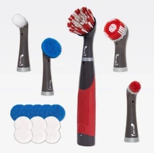 Rubbermaid Reveal Power Scrubber 18-Piece Kit, Cordless Electric Red & Gray .266