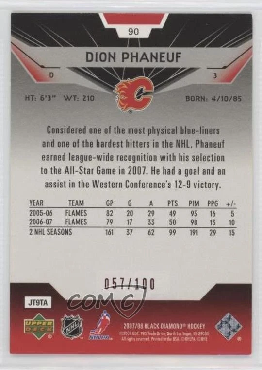 2007-08 Upper Deck Black Diamond Ruby /100 Dion Phaneuf #90 - Image 2 of 2