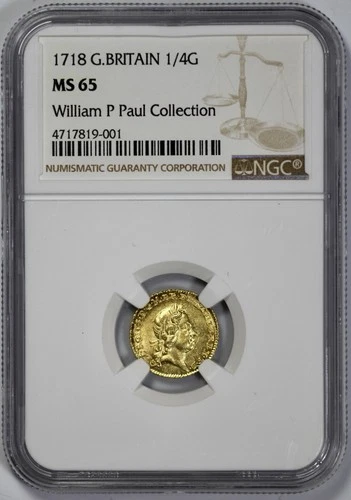 1718 Great Britain Gold 1/4 Guinea NGC MS 65
