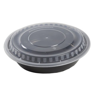 9 Inch Round Black Plastic Containers with Lids, 48 Ounces for Microwave or F...